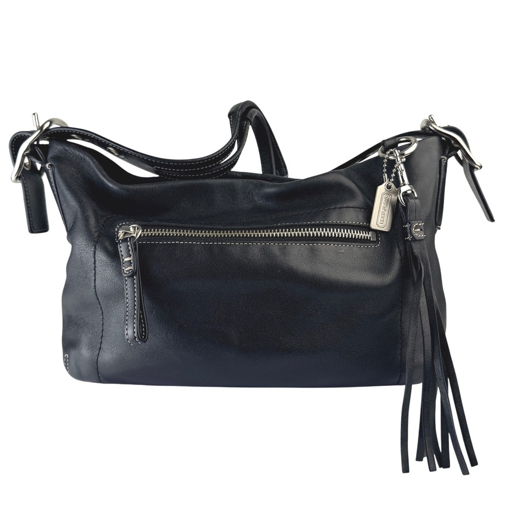 Coach Soho Slouchy Y2K Black Leather Small Hobo Bag White Stitching 1417